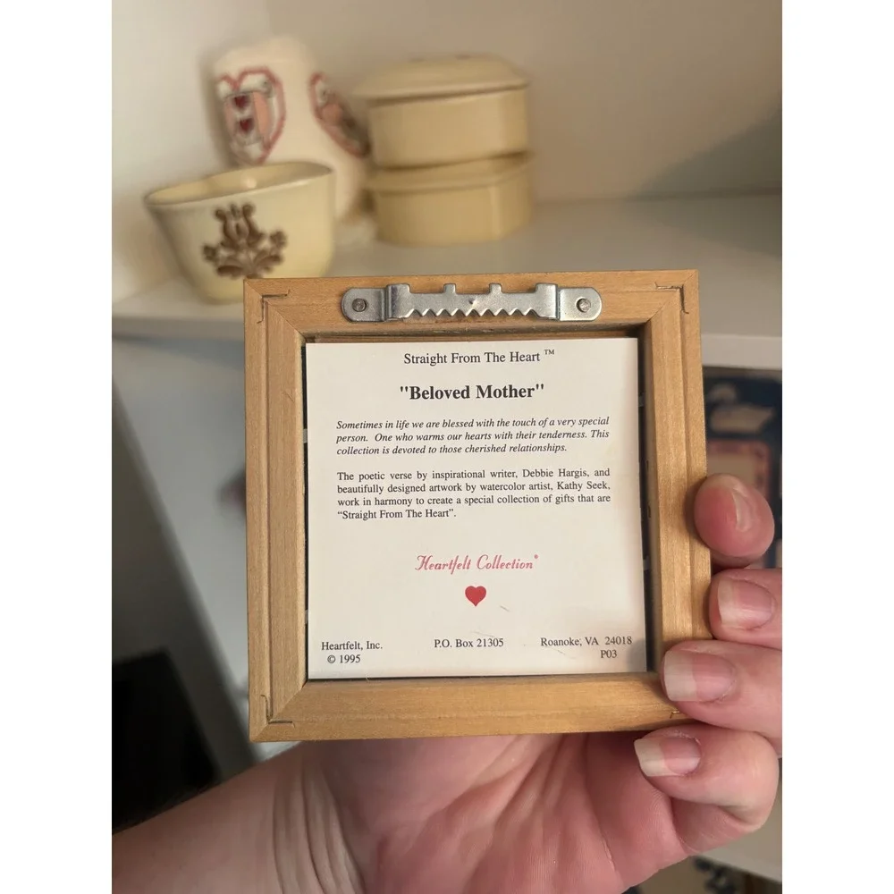 Vintage 1995 Heartfelt Collection Beloved Mother Framed Mini Art Gold Tone 4x4